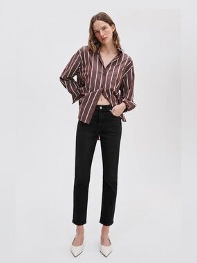 rag & bone The Wren High-Rise Slim Full Length Jeans Black Size 25 NWT